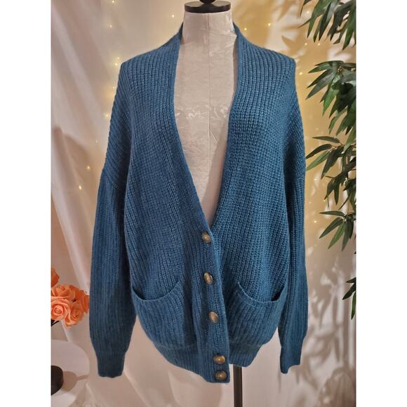 Moda International Wool Kid Mohair Knit Button Cardigan Sweater Womens Size L - Picture 1 of 10